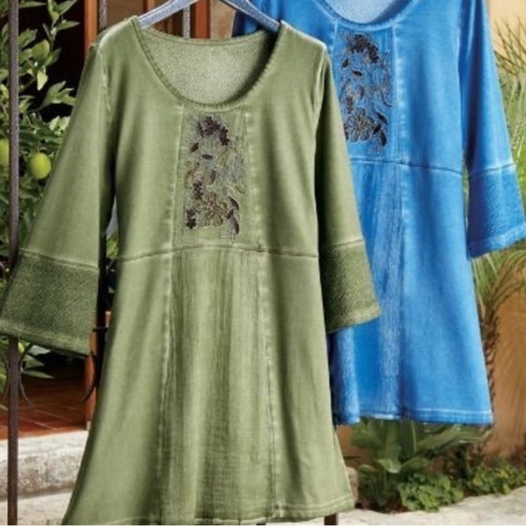 Soft Surroundings RIHANNON Green Beaded Embroidered Knit Tunic M - Picture 1 of 10